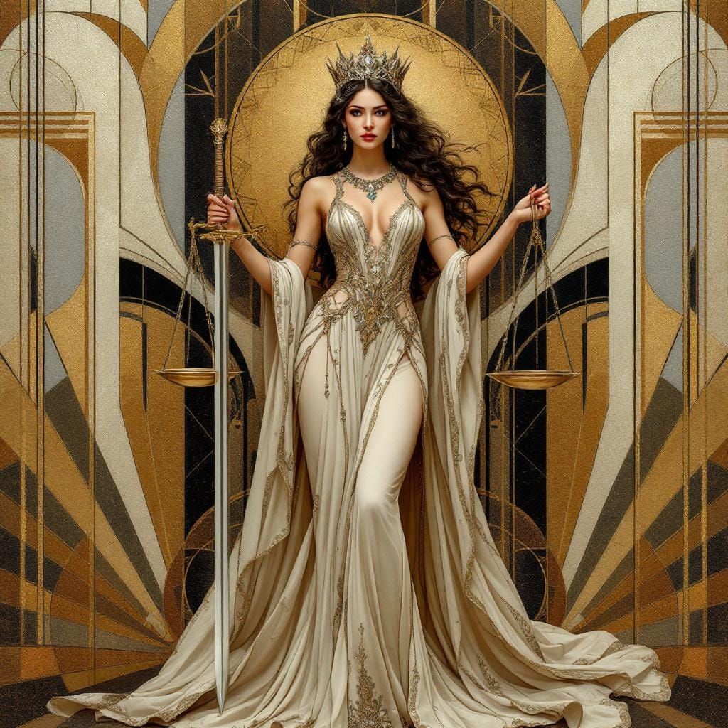 Art deco depiction of the tarot card Justice