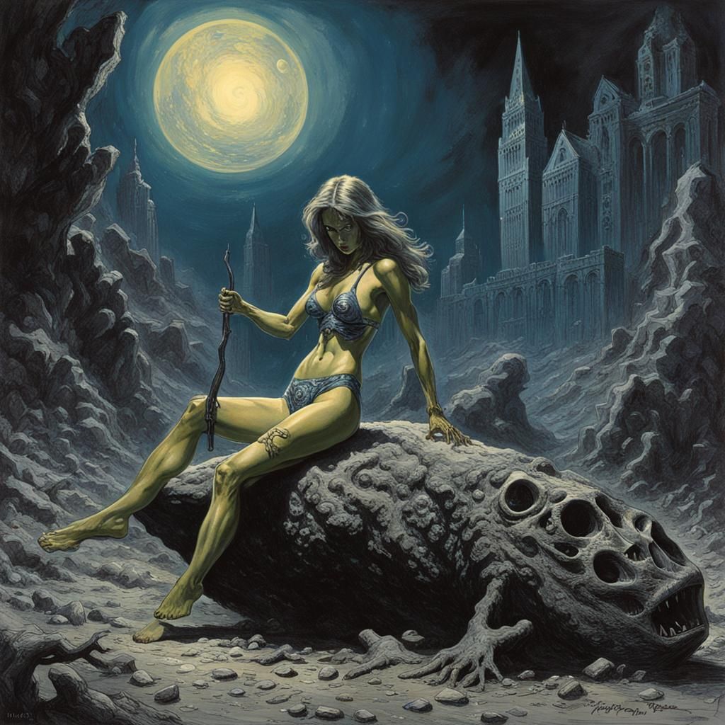 Bikini Model on Scorching Planet in Horror Style