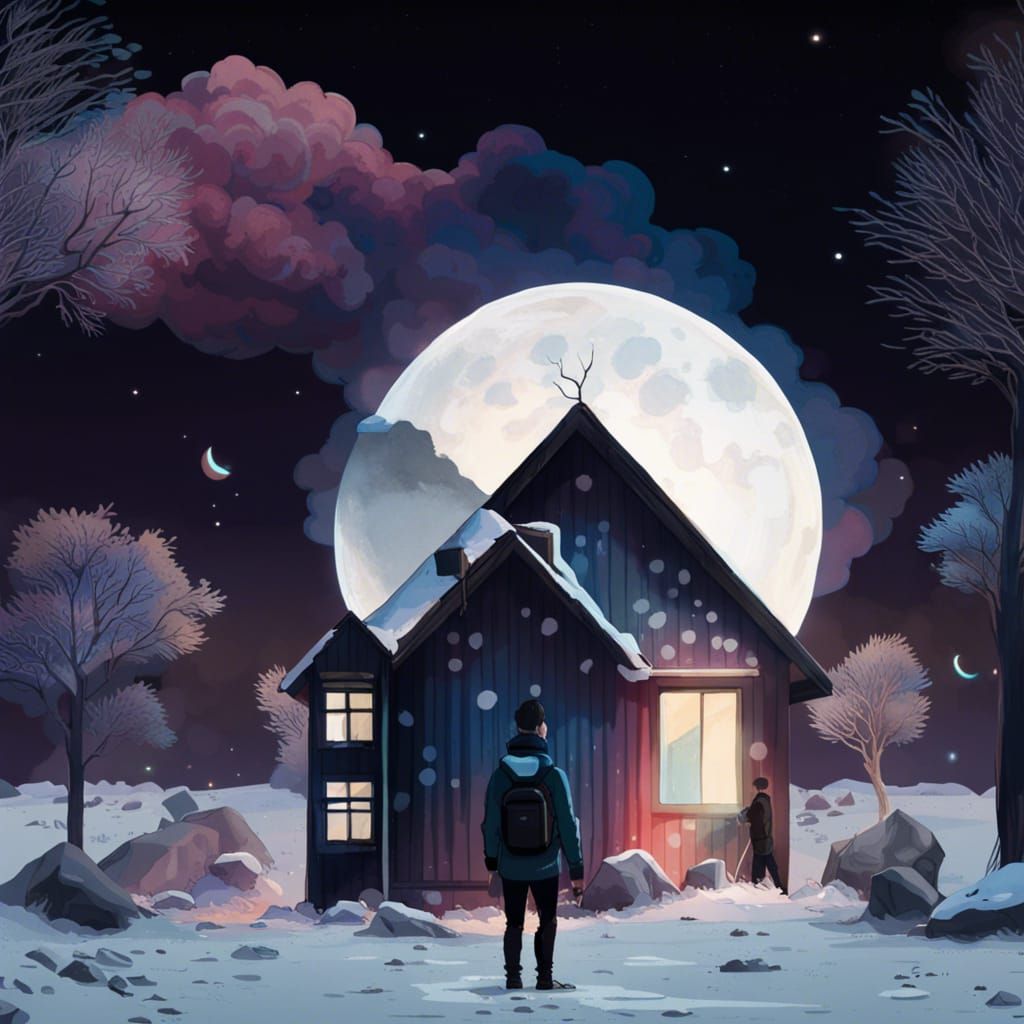 Peaceful Moonlit Gathering in Digital Art Style