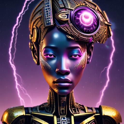 African Princess in Hieroglyphic Cyberpunk Style
