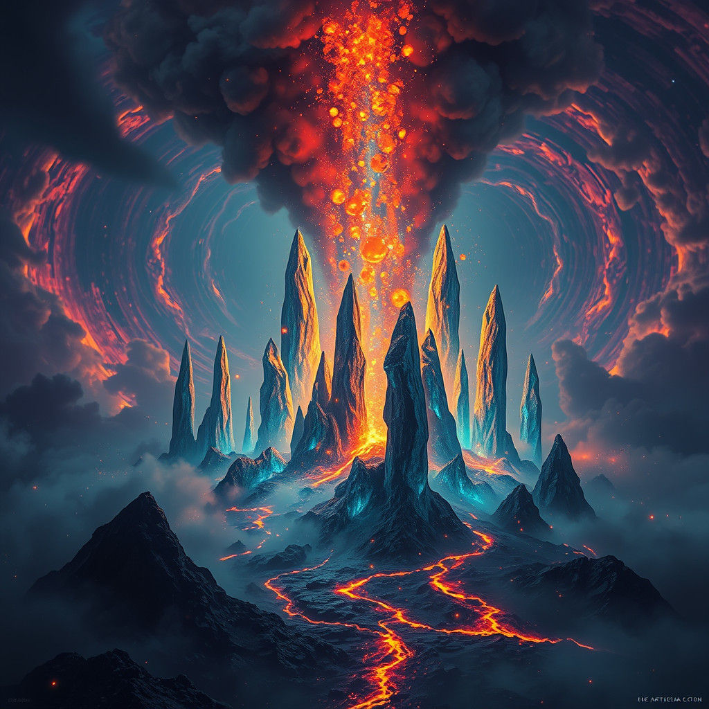 Crystalline Volcano Eruption in Fantasy Art Style