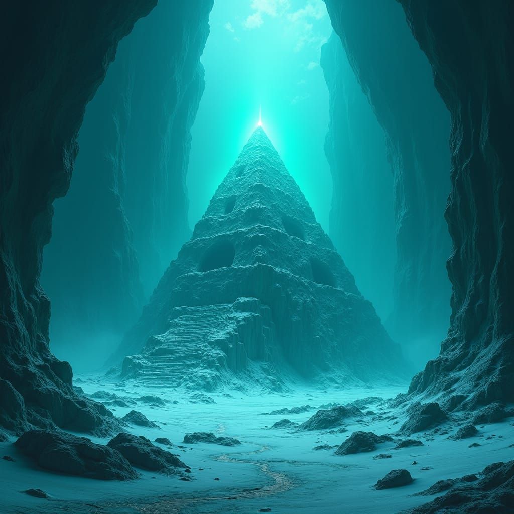 Alien Pyramid Ruins on Ice Planet in Dreamlike Style
