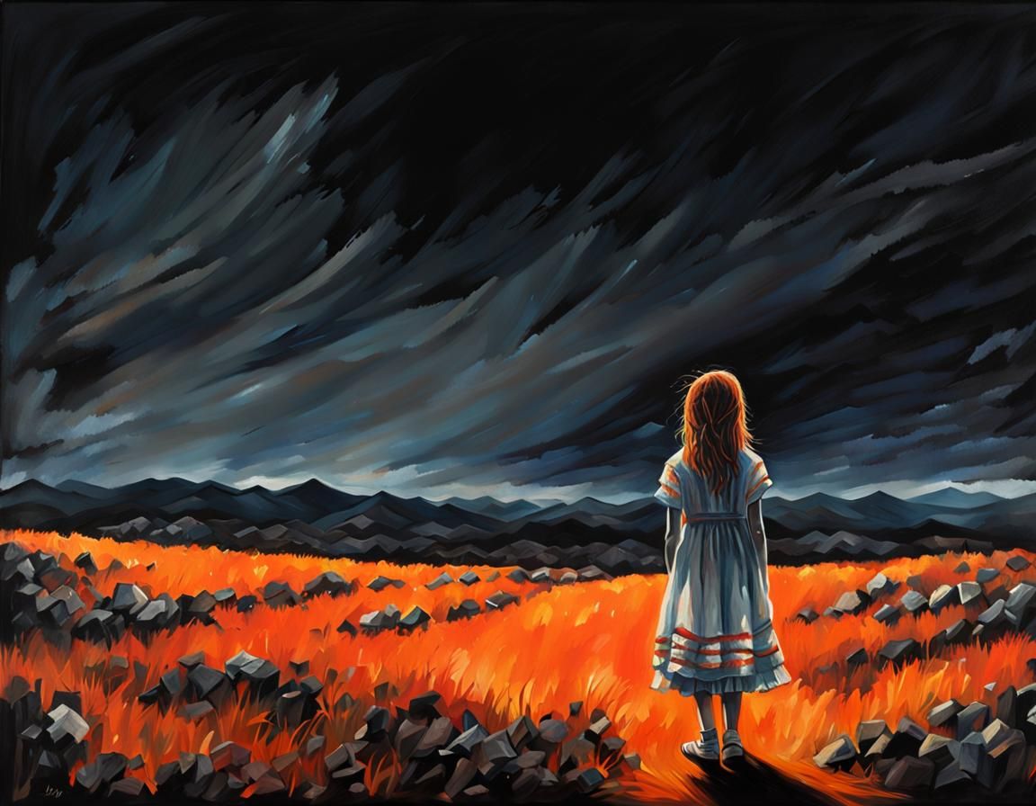 Girl in Darkness Peering Towards Light