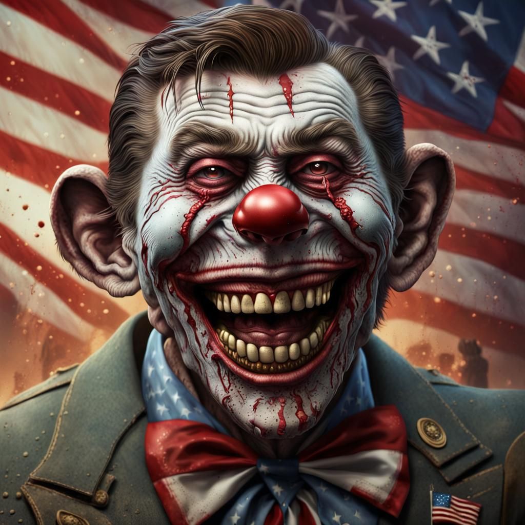 Zombie Monkey Clown Ronald Reagan: Detailed Matte Painting