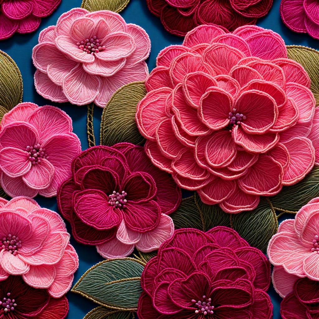 Pink Hydrangea in Glittery Embroidery Art