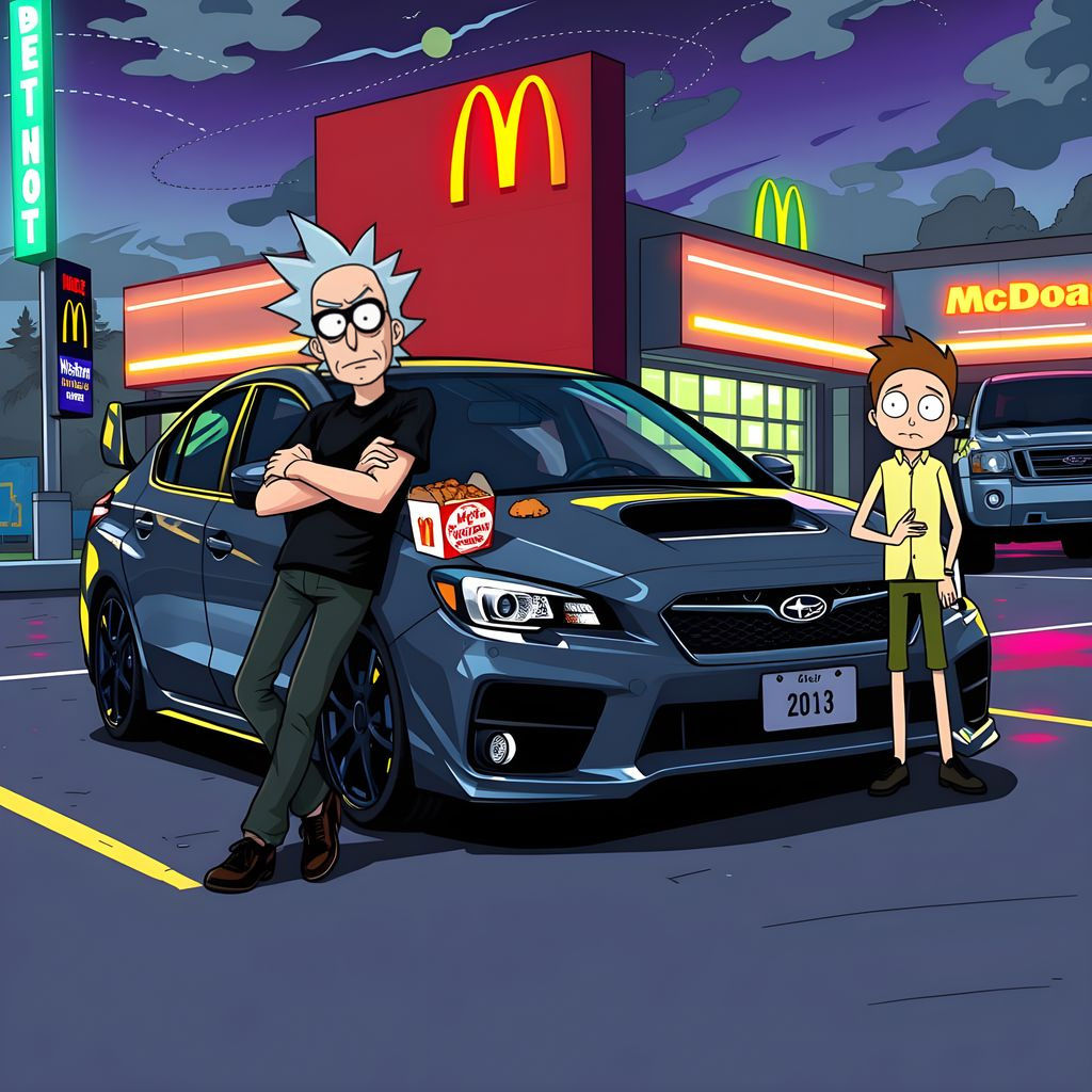 Rick and Morty Meet Dark Grey WRX Impreza at McDonald's in N...