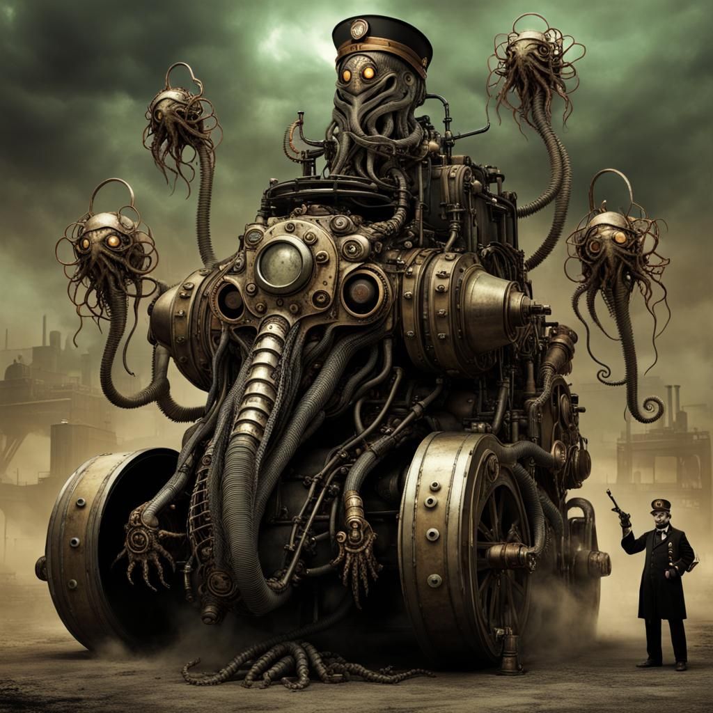 Steampunk Cthulhu Leading His Soldiers