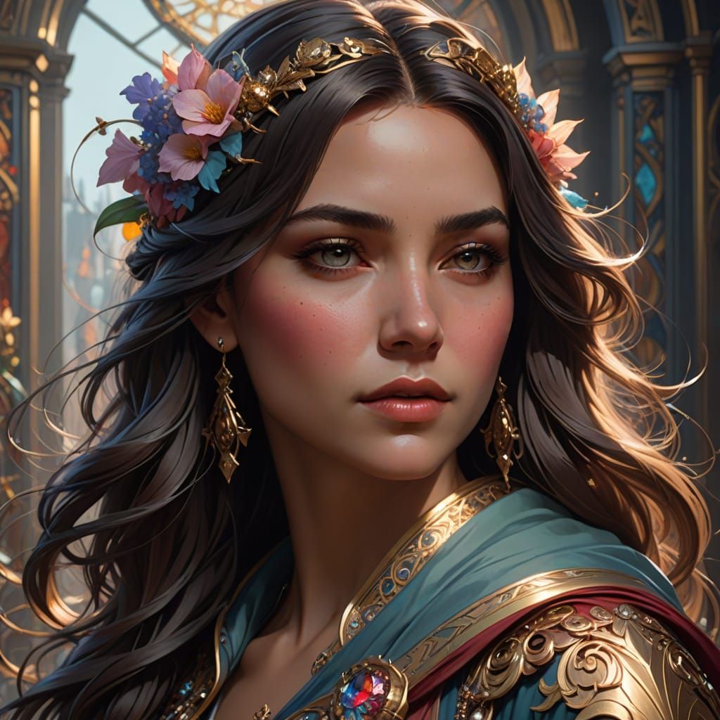 Ethereal Goddess Portrait in Triadic Colors