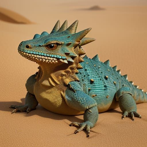 Surreal Desert Landscape with Thorny Devil Lizard