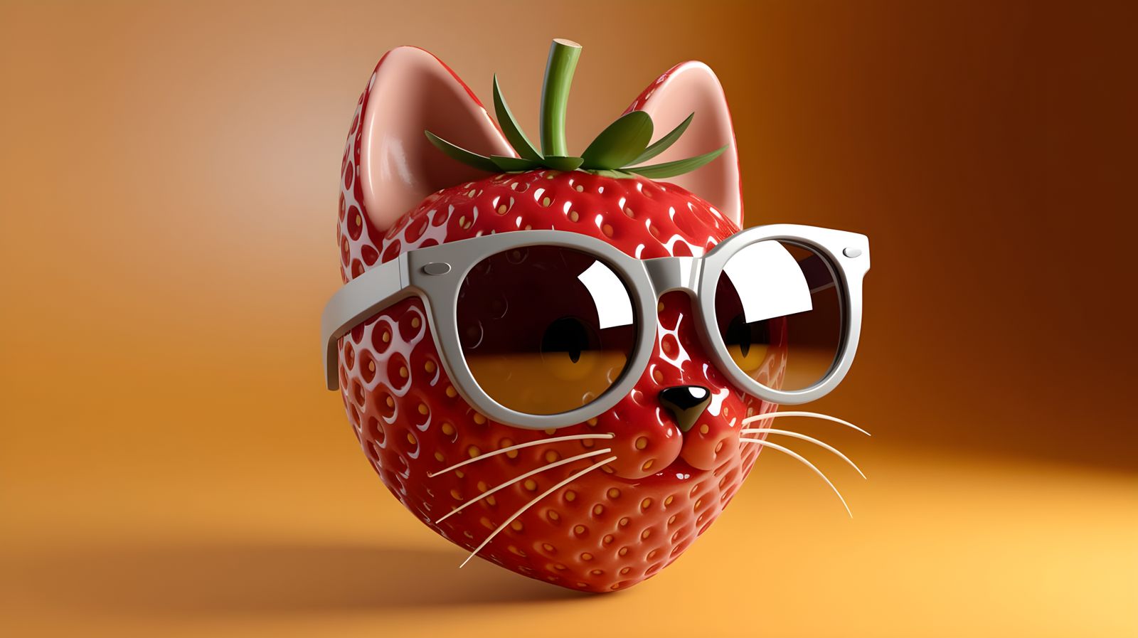 Vibrant Strawberry Cat in Whimsical Game-Style Design
