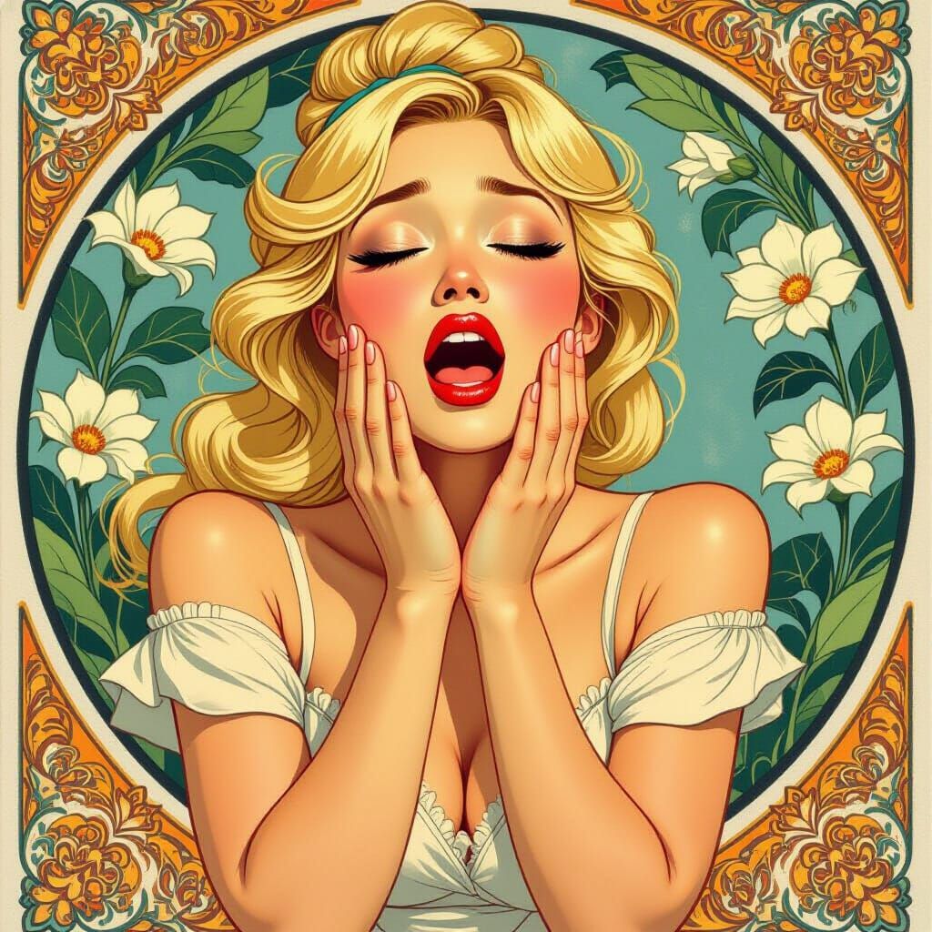 Vietnamese Woman Sneezing in Art Nouveau Style