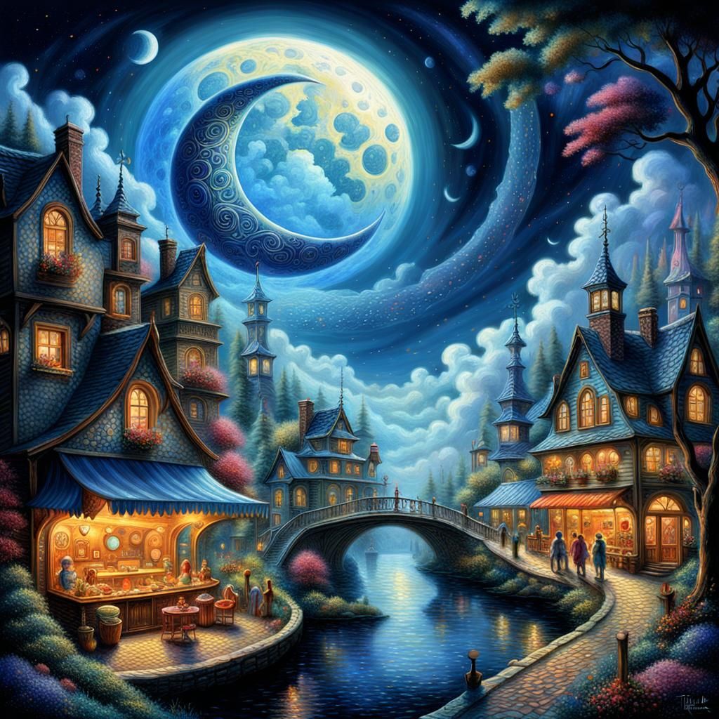 Romantic 'Je t'aime' on Blue Moon, 3D Fantasy Art