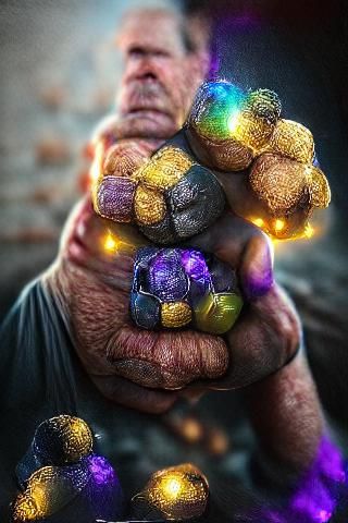 Thanos with Infinity Stones in Hyperreal Digital Art