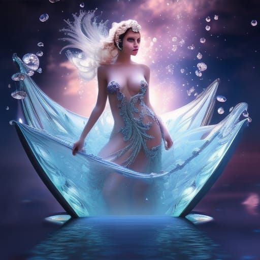 Goddess Venus with Crystal Flowers in Splash Art Style