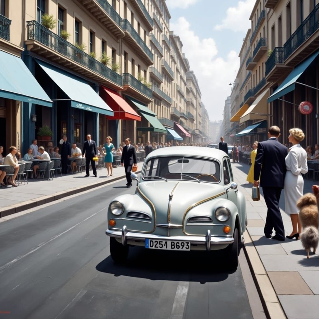 1950s Paris Street Scene in Vintage Photography Style