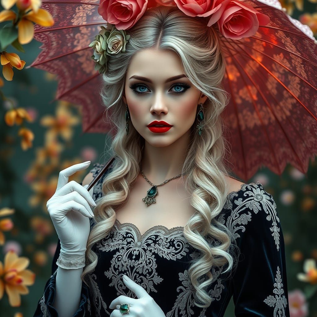 Ethereal Victorian Beauty in Velvet Gown