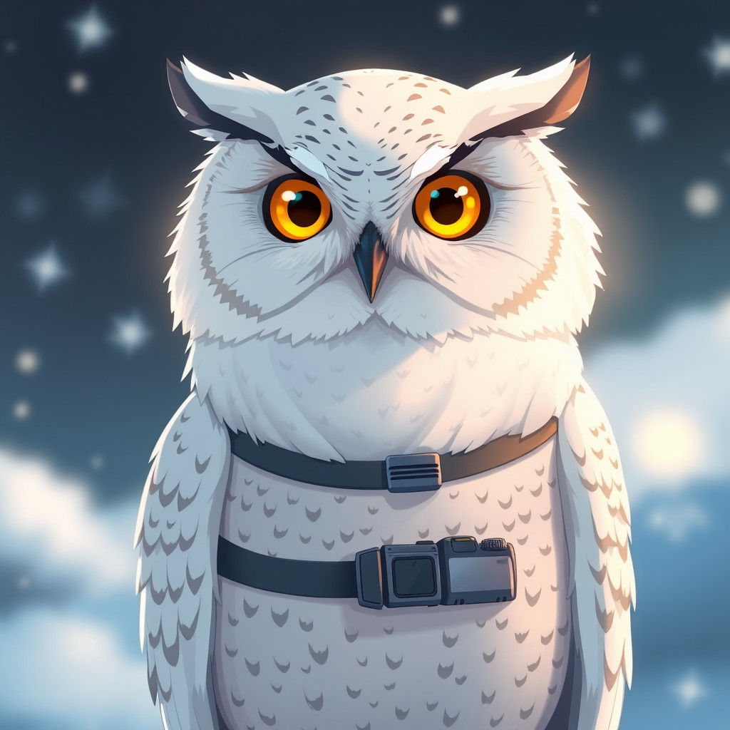Cybernetic Snowy Owl in Anime Manga Style