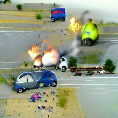 Violent Car Crash with Exploding Truck