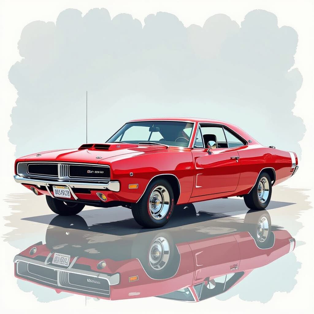 Red 1969 Dodge Charger R/T Watercolor Masterpiece