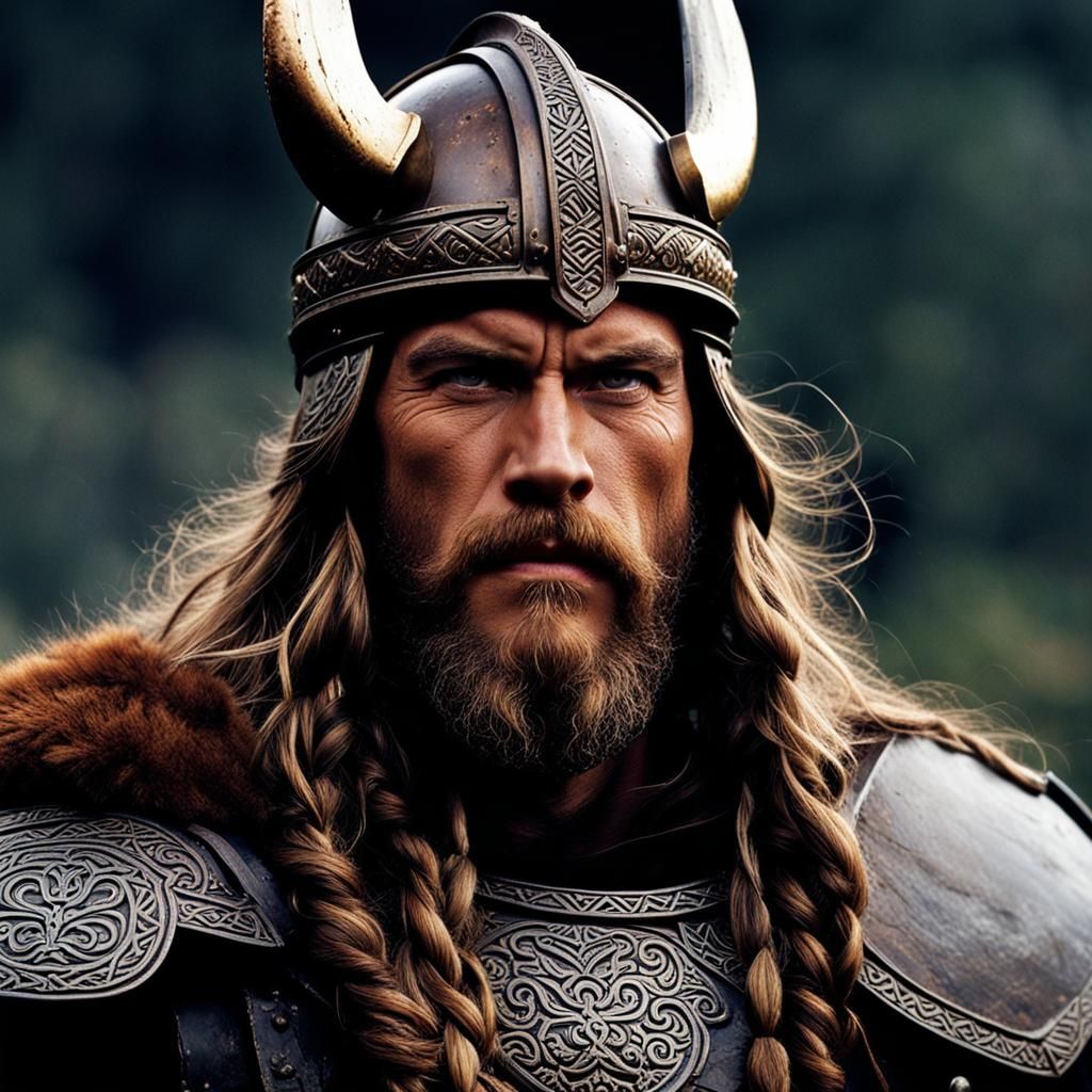 Sensual Viking Warrior on Battlefield, Anime Style