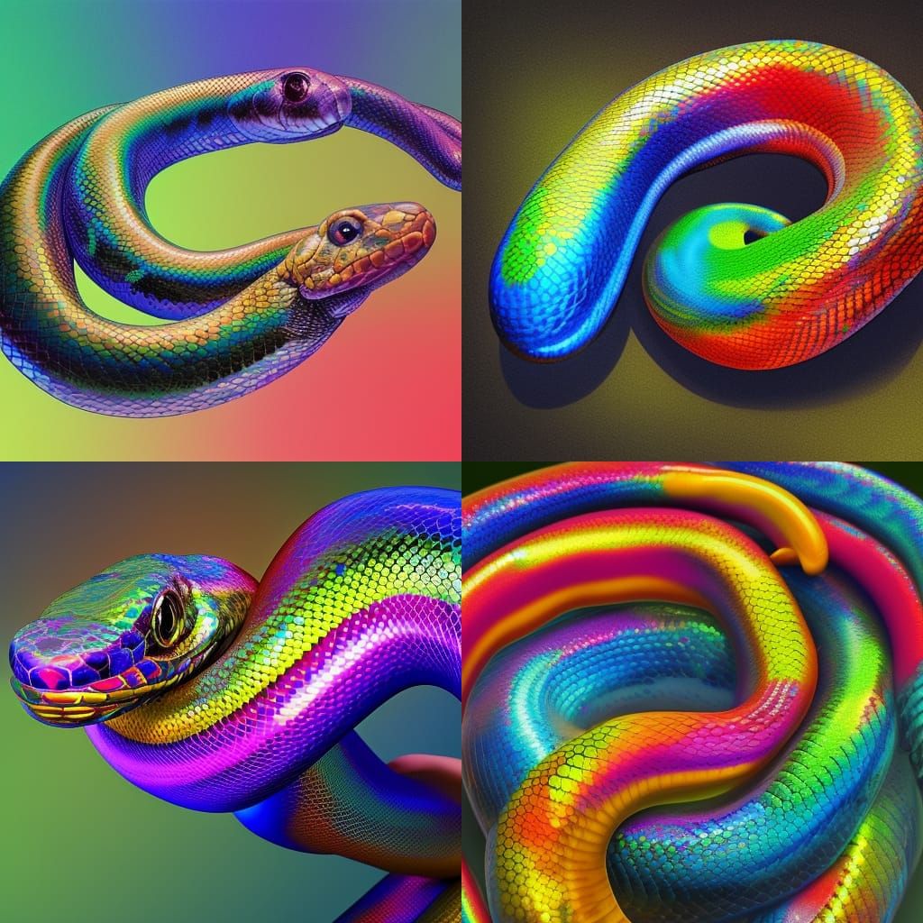 Hyperrealistic Rainbow Snake in Mixed Media Style