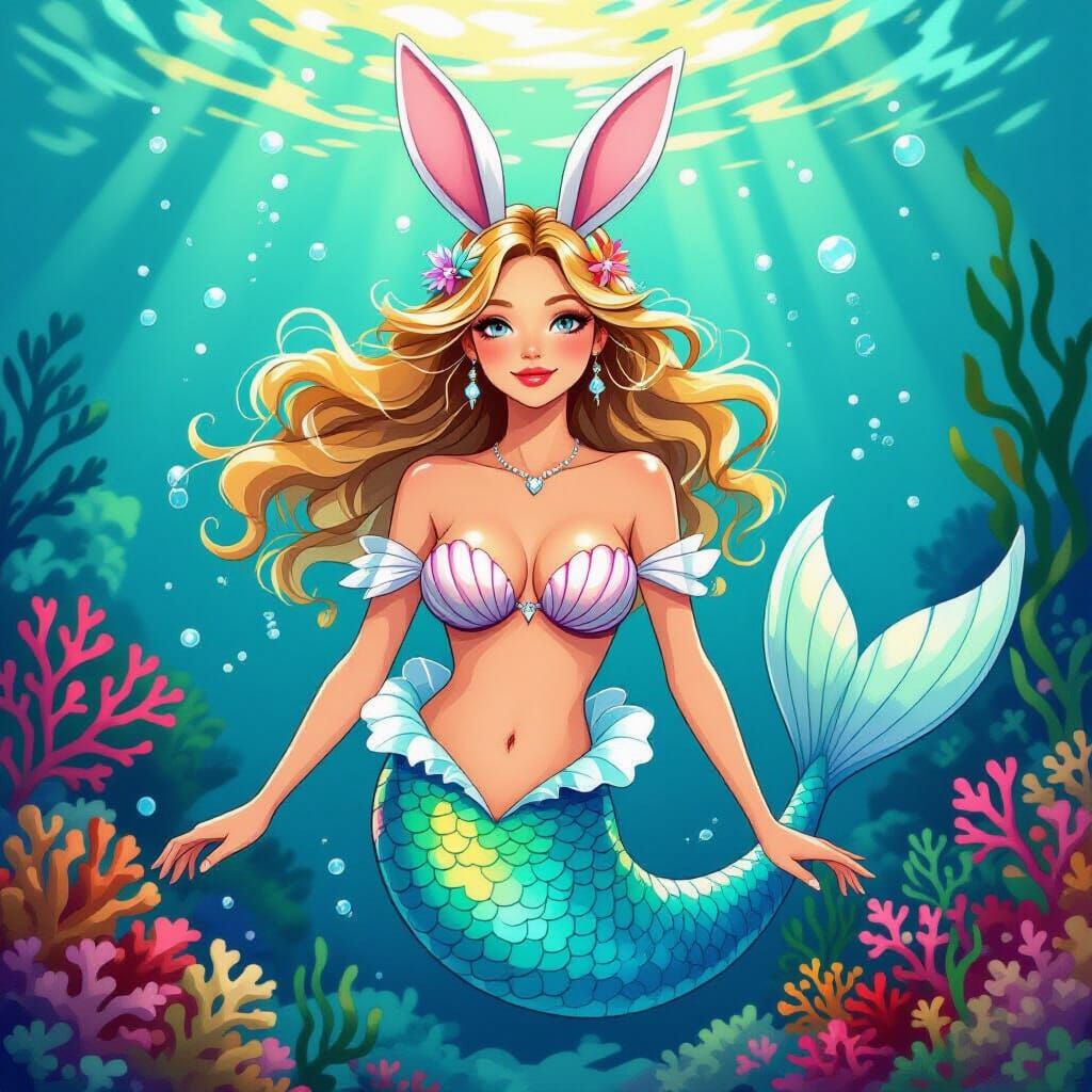 Mermaid with Rabbit Ears Underwater Fantasy
