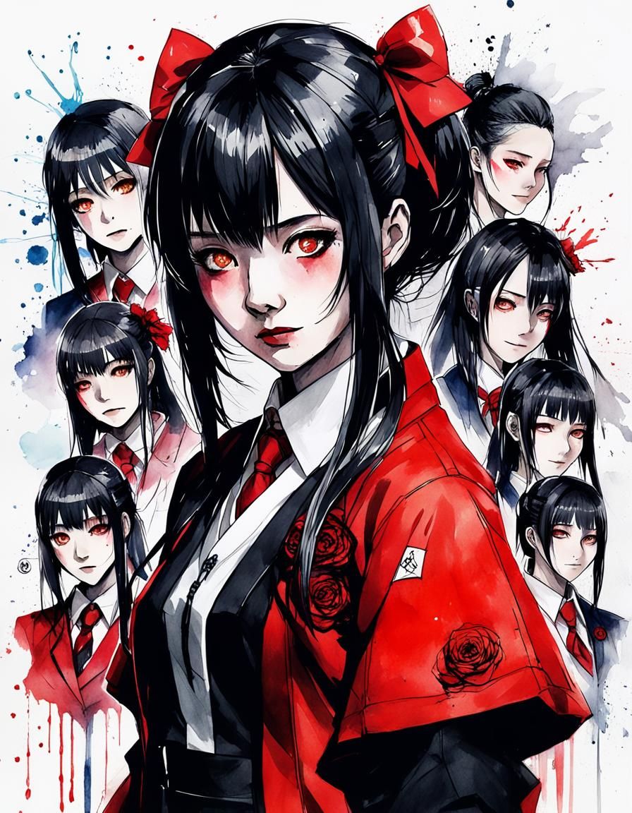 Jabami Yumeko Cosplay Group in Water Colour and Pen Style