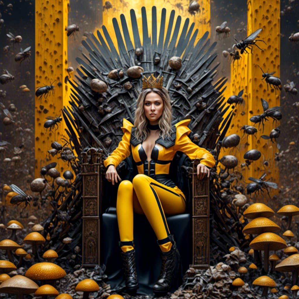 Queen Bee on Throne in Hyperrealistic Style