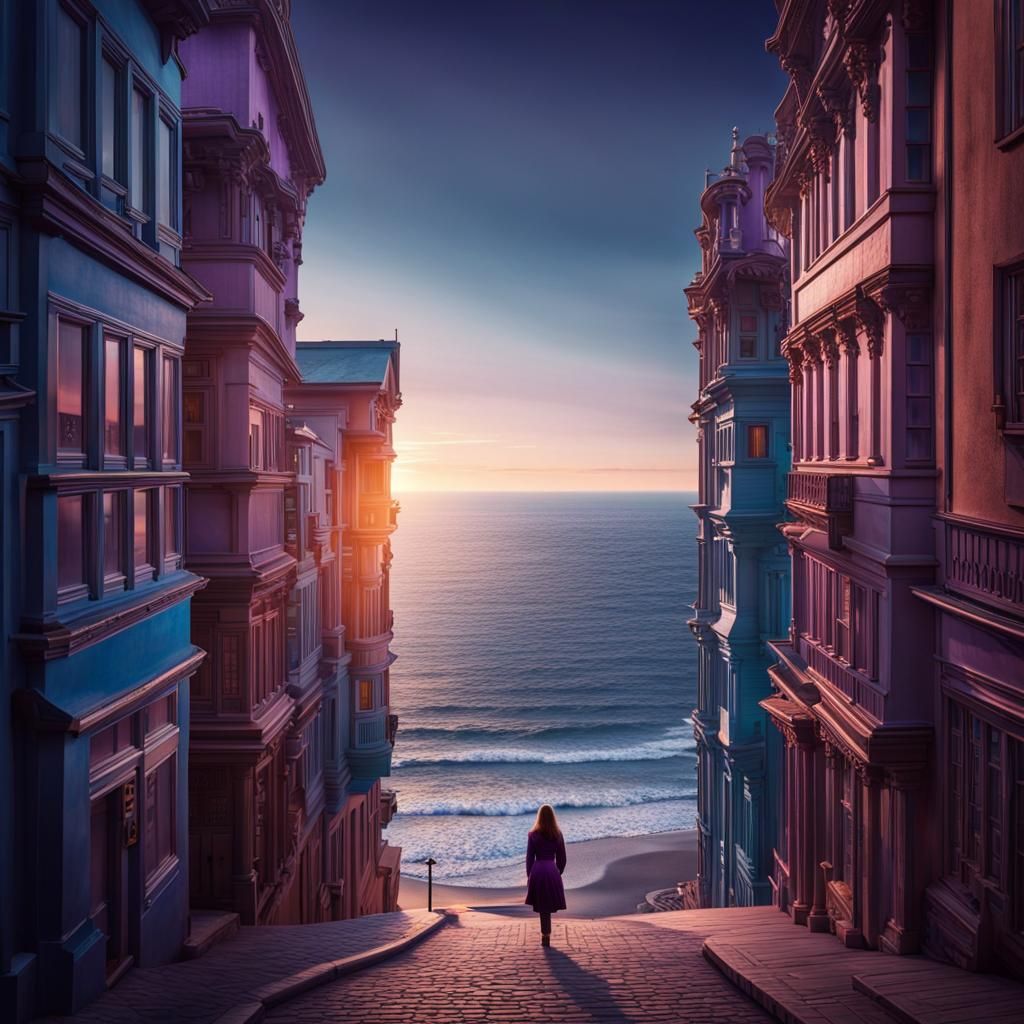 Crystal Street Leading to Ocean at Sunrise