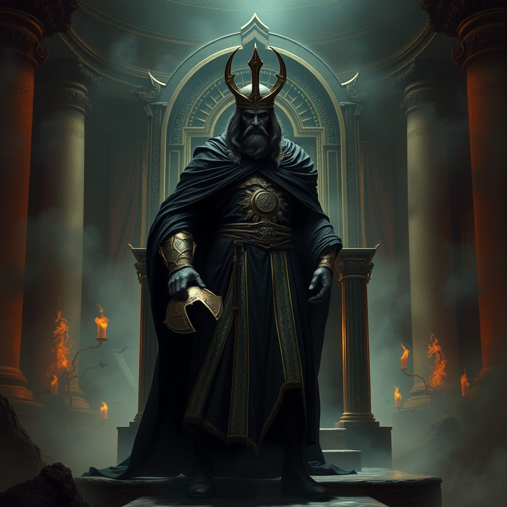 Hades, Lord of the Underworld in Dark Throne Room