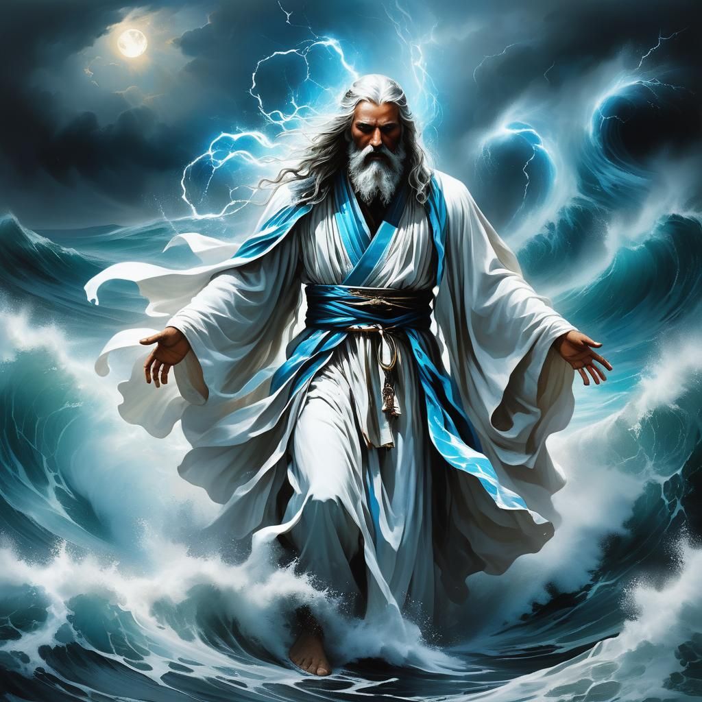 Majestic Figure Defies Tempest in Ethereal Glow