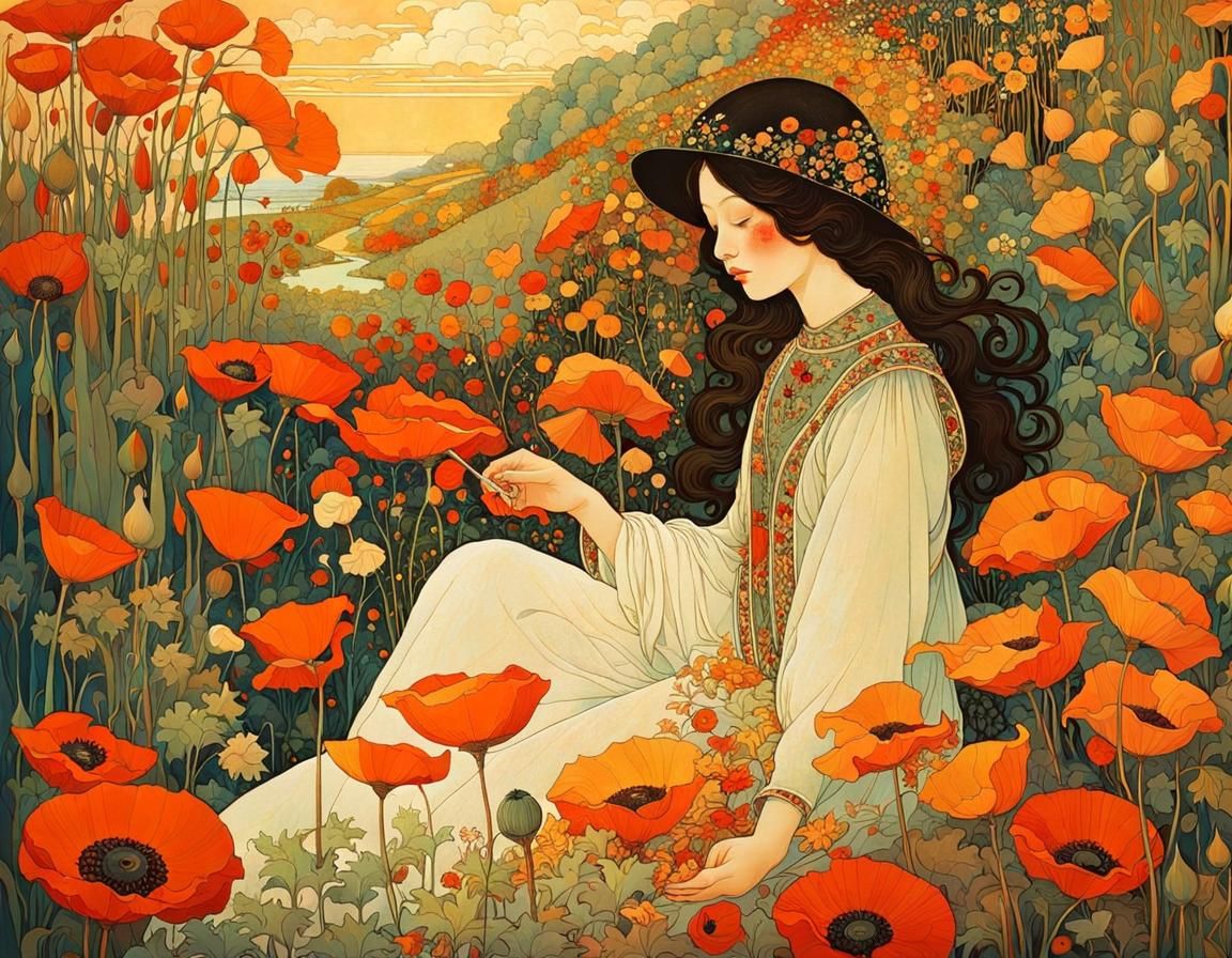 Golden Autumn Gardener in Pre-Raphaelite Style