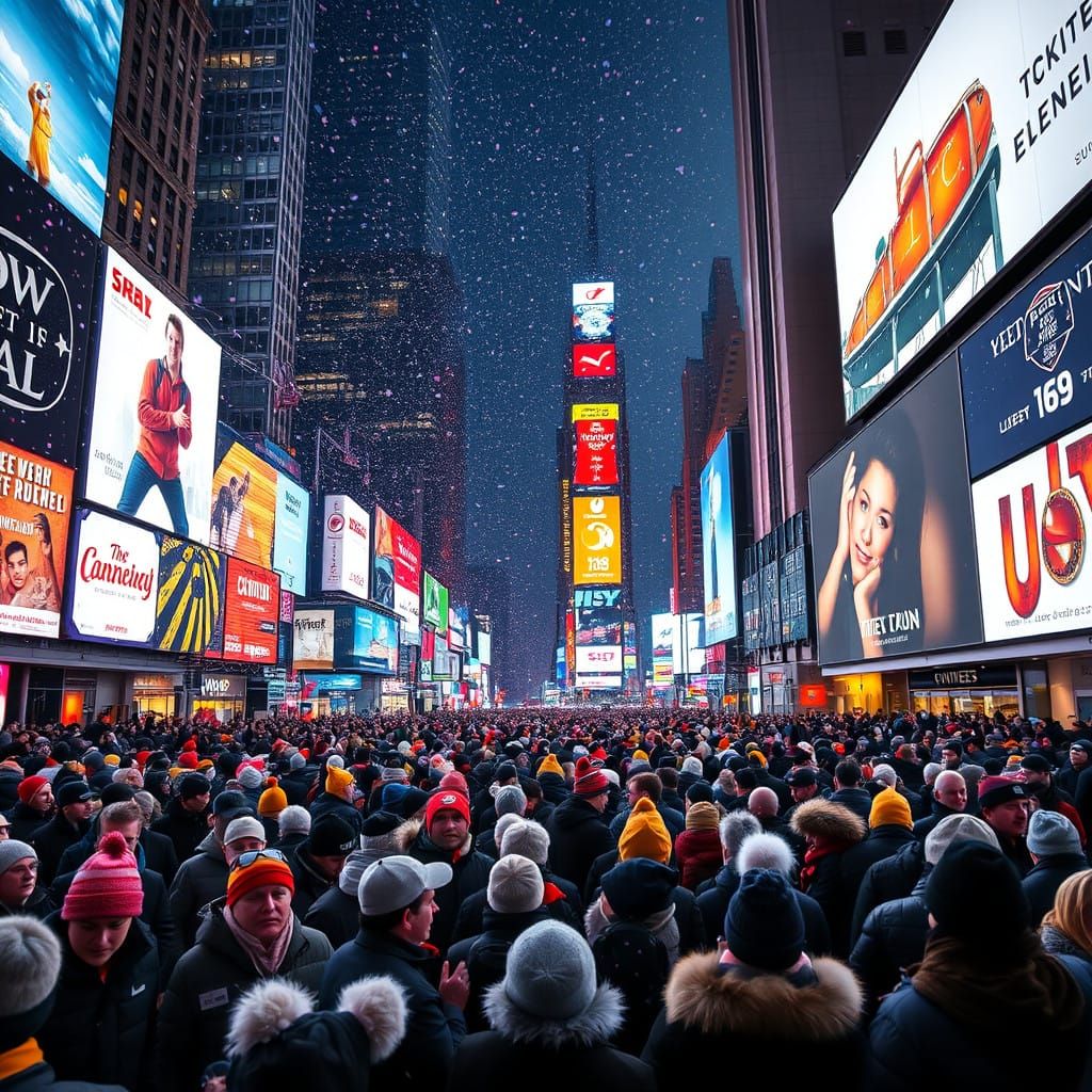 Energetic Winter Night in Times Square