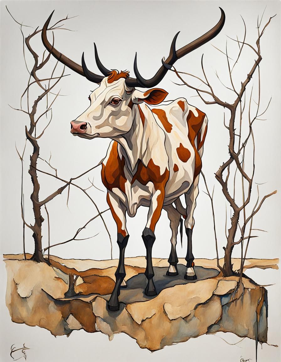 Cow, In the style of Egon Schiele