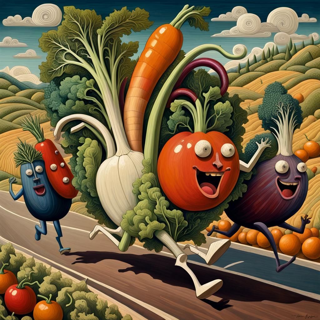 Vegetable Race: Whimsical Anthropomorphic 3D Artwork