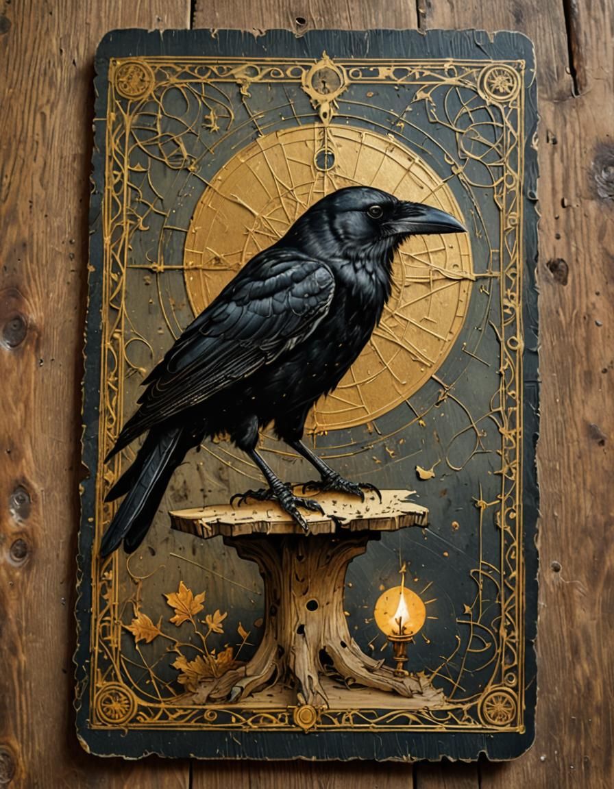 Tarot Card Crow in Netherlandish Renaissance Style