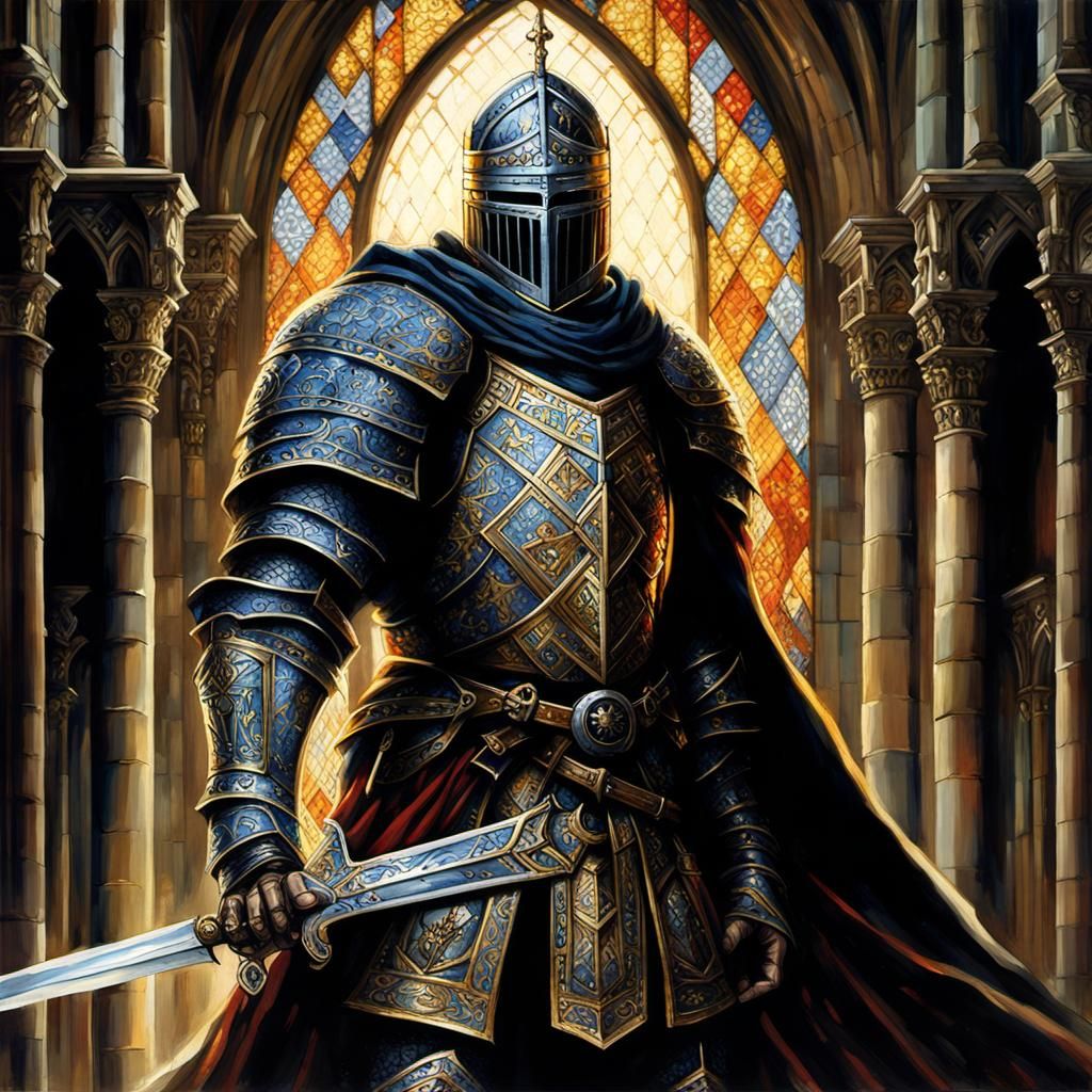 Glorious Knight in Cathedral: Dark Fantasy Art