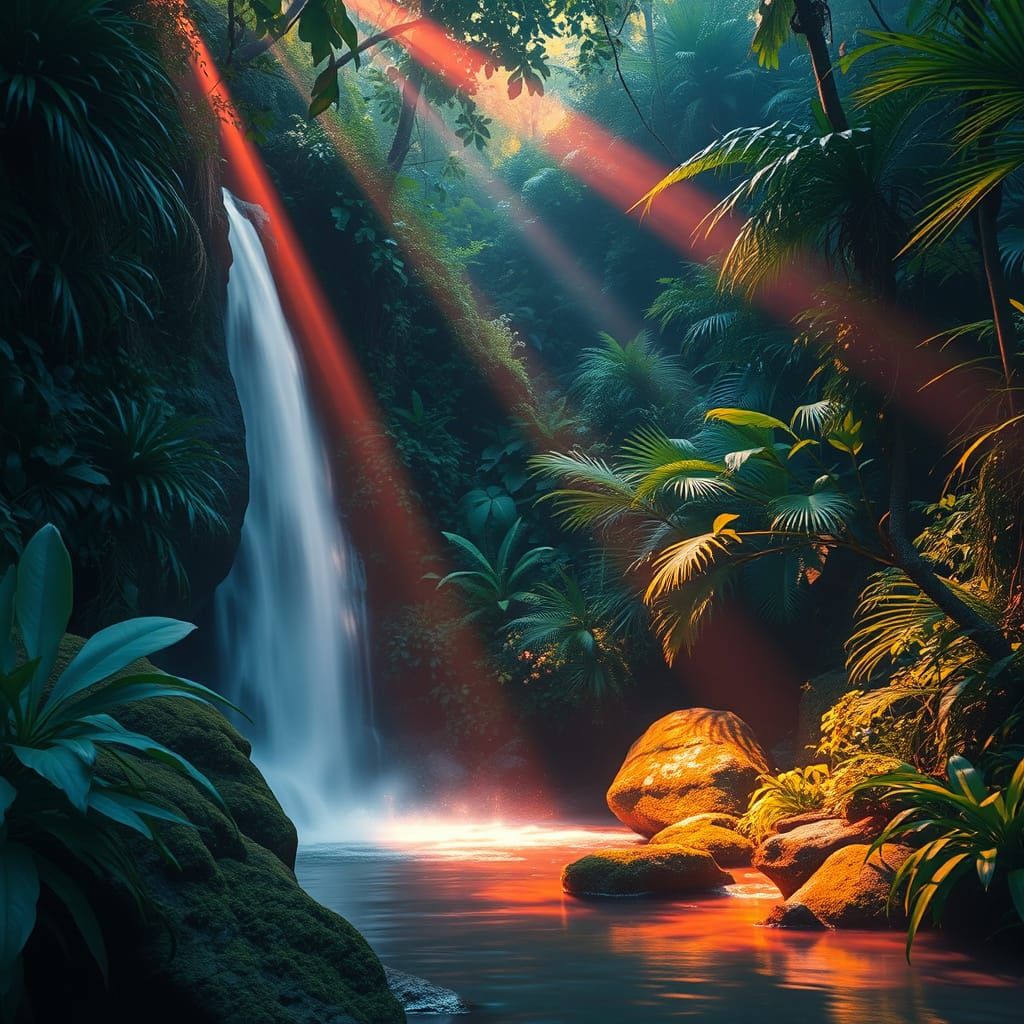 Lush Jungle Waterfall with Dreamy Lighting