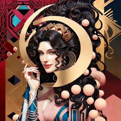 Elegant Art Deco Woman with Wild Curly Hair