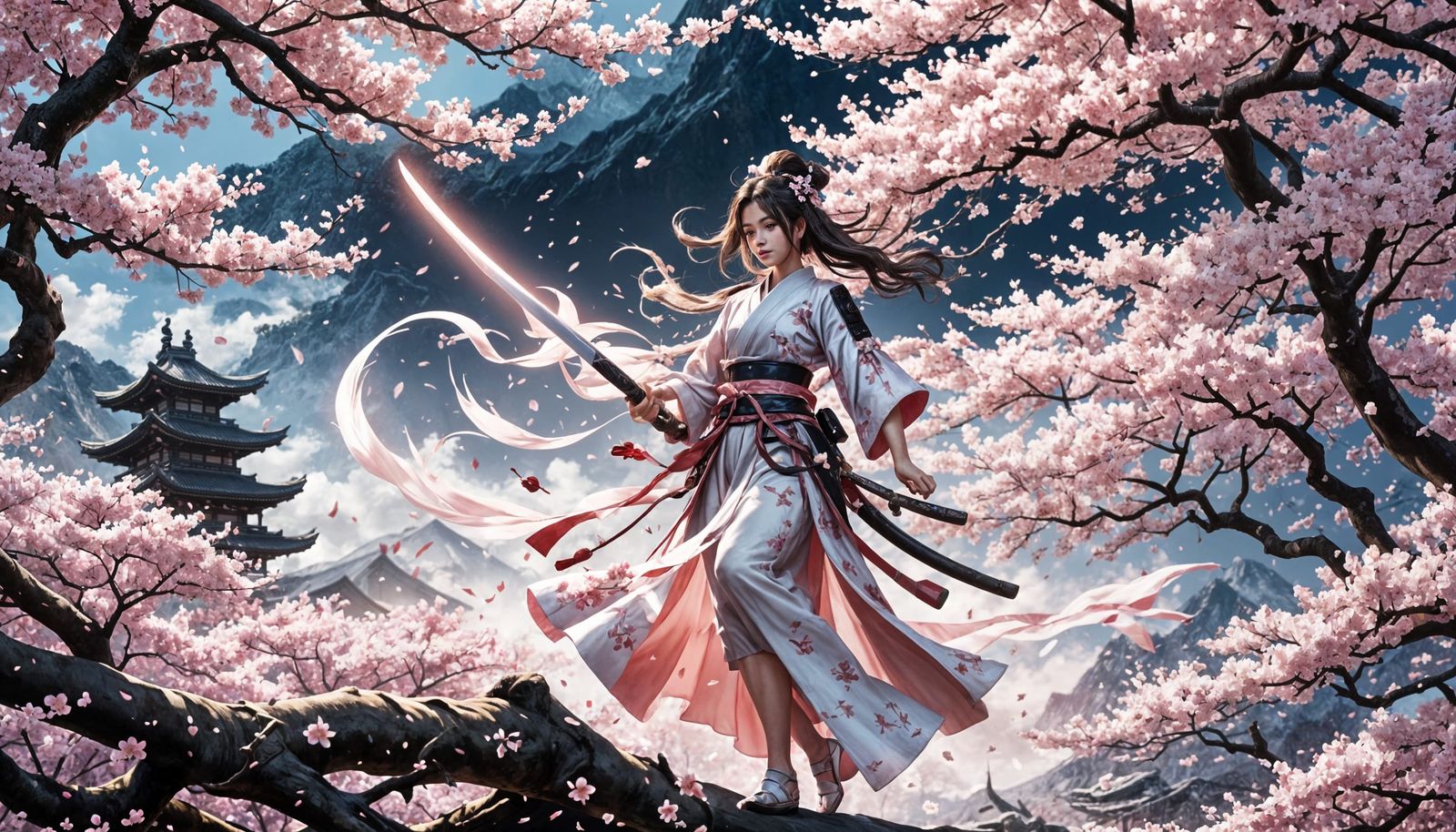 Cherry Blossom Samurai in Anime Style