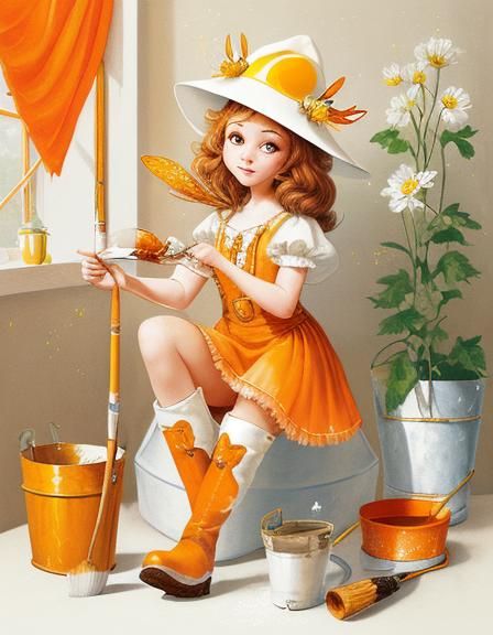 Honeybee Decorator Paints a Flower, Fairycore Illustration