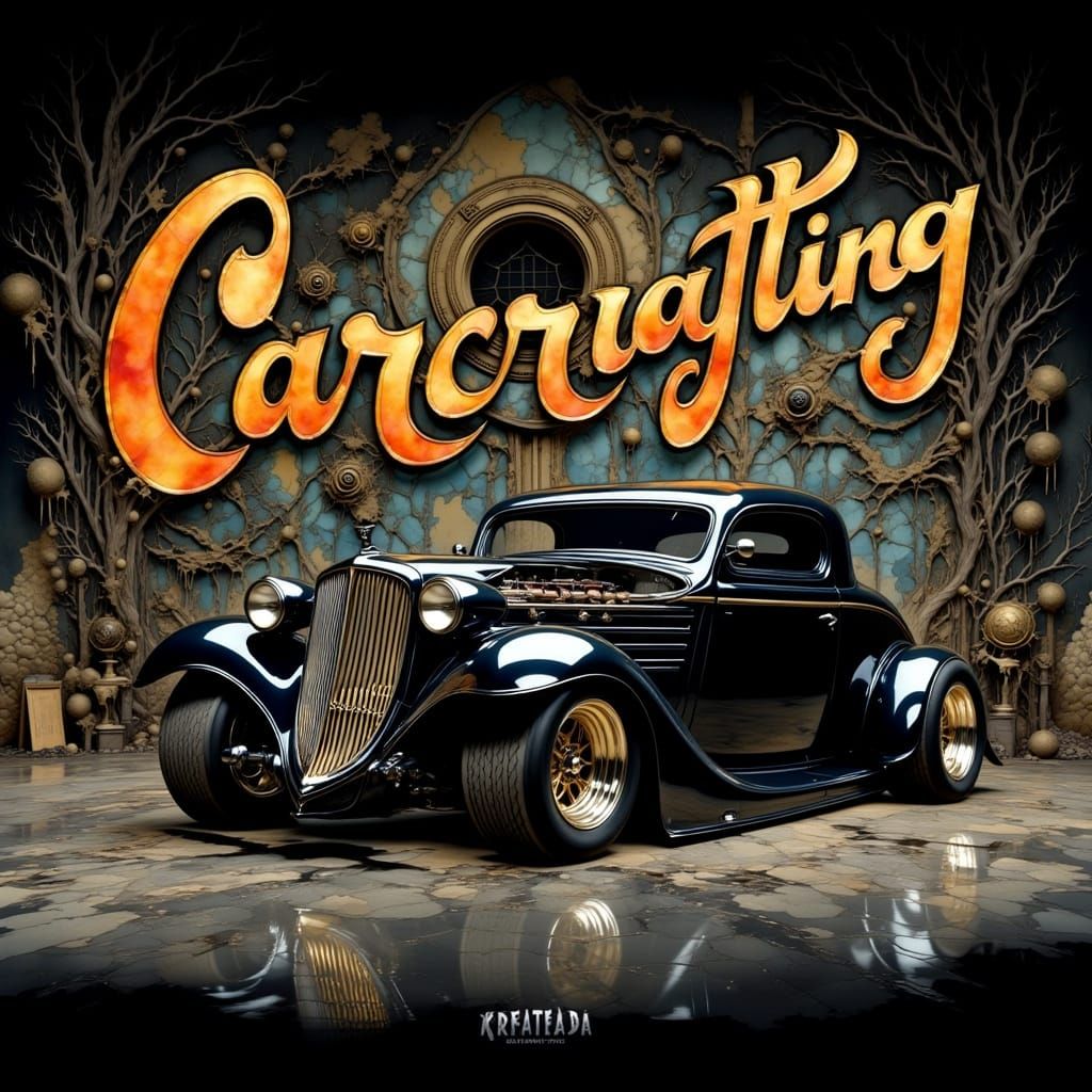 Sleek, Rebel Car in Charcoal Hyperkraximalismus Style