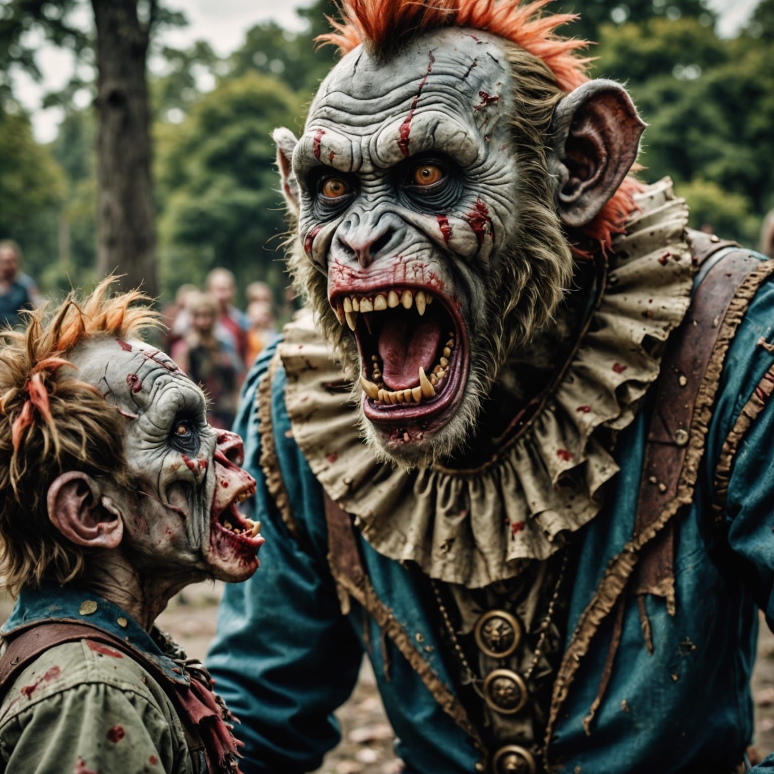 Zombie Monkey Monster Clowns Screaming in Hyperrealistic Sty...