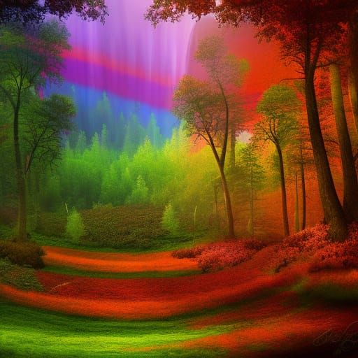 Colorful Rainbow Forest Matte Painting