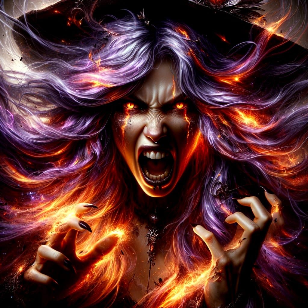 Raw Energy Hypermaximalist Portrait of a Fierce Witch in Mid...