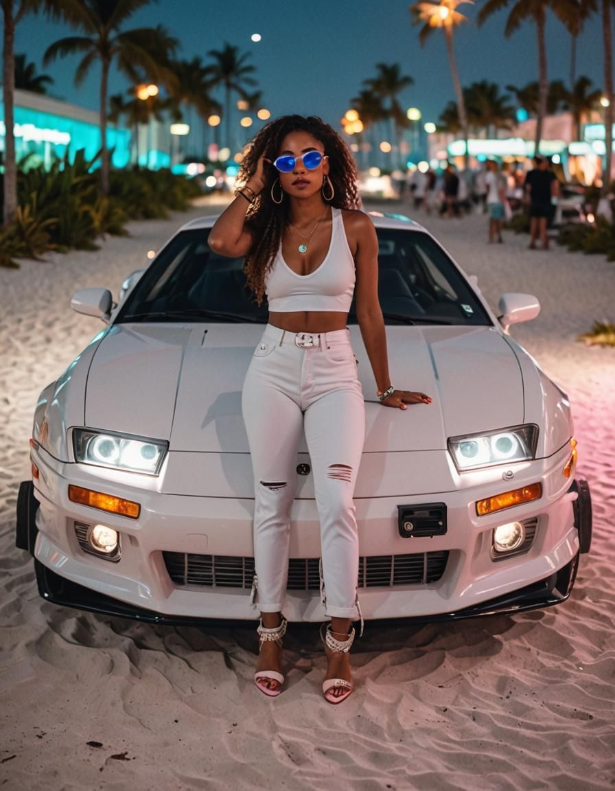 Miami Beach 80s Night Scene with Synthwave Neon