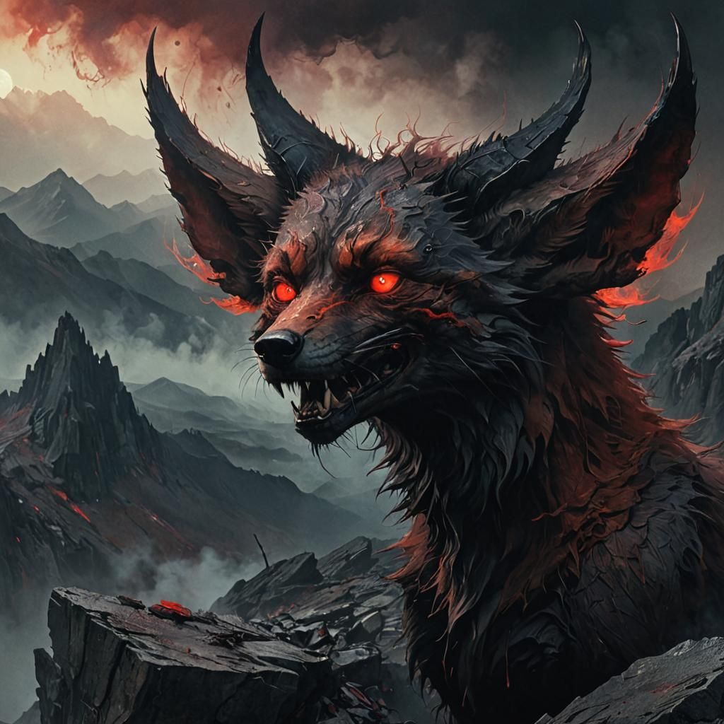 Demonic Fox Portrait in Dark Fantasy Style