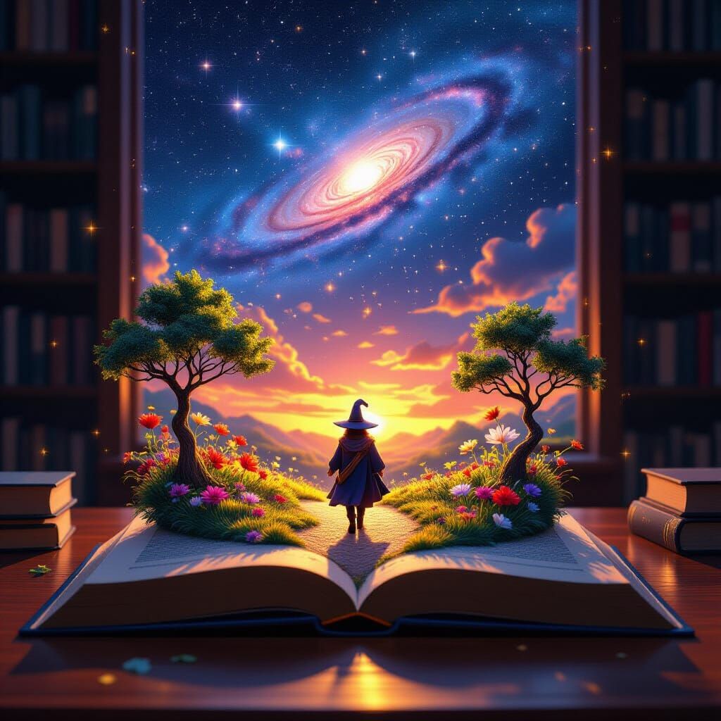 Miniature World Blooms From Book on Library Table