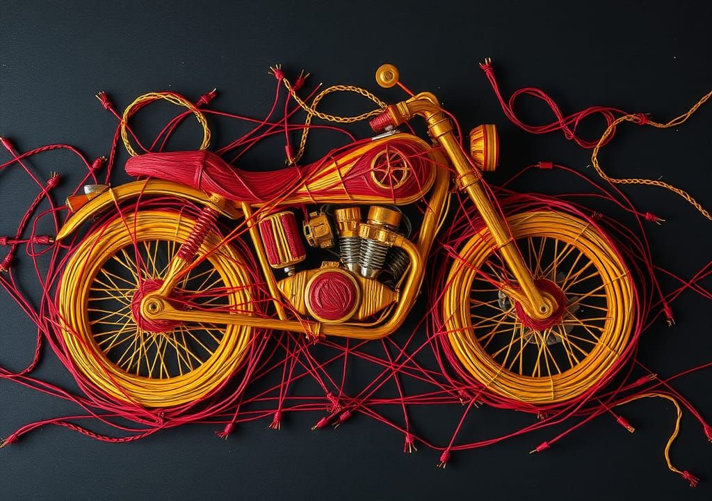 Motorcycle Made of String with Stained Colors