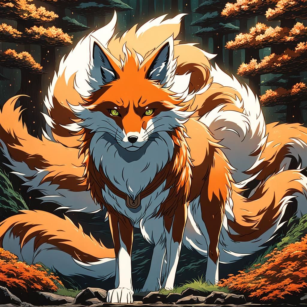 Nine-Tailed Fox in Studio Ghibli Anime Style